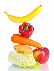 fresh vegetables and fruit isolated on white