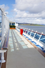 Fototapeta na wymiar Walk way on sundeck of the cruise ship