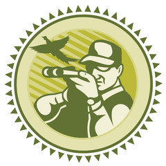 Hunter Aiming Shotgun Rifle With Pheasant Bird