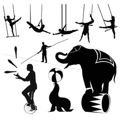 Vector illustration.Circus silhouettes