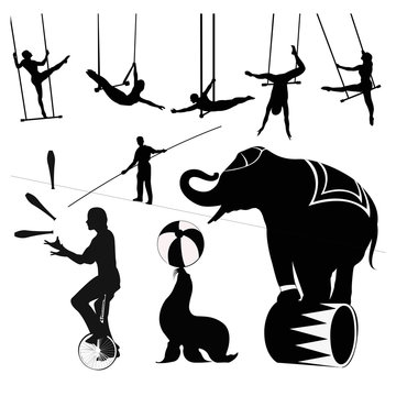 Vector illustration.Circus silhouettes