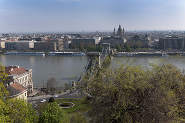 View of Chain Bridge from Castle in Budapest Hungary