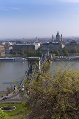 Fototapeta na wymiar View of Chain Bridge from Castle in Budapest Hungary