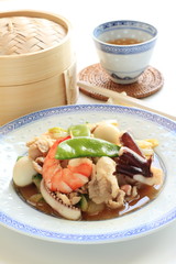 Chinese cuisine, seafood and vegetable stir fried