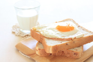 Sunny side up on bread and milk