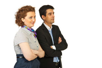 Business woman and man looking to the future