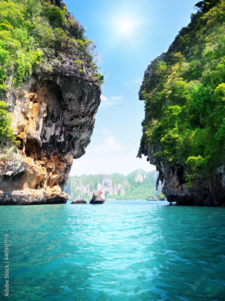 Wall mural rocks and sea in krabi thailand