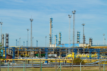 Oil refinery with clear sky