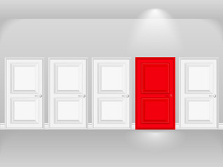 Obraz na płótnie Canvas Red door in row of white doors
