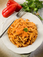Fusilli with pepper cream sauce, healthy food