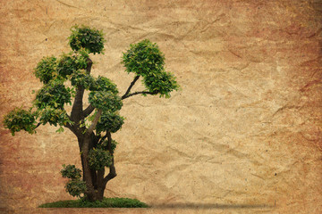 Tree with old grunge paper vintage background