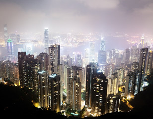 Fototapeta premium Hong Kong island from Victoria's Peak at night