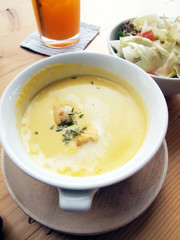 pumpkin Soup with healthy salad.