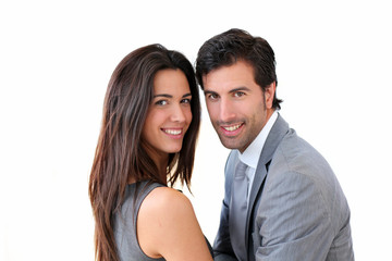 Portrait of business people standing in hall