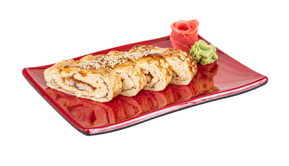 Omelet Maki Sushi - Roll made of Smoked Eel inside. Topped with