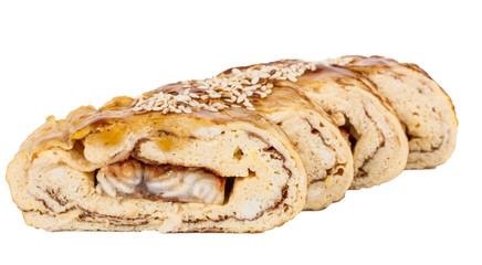 Omelet Maki Sushi - Roll made of Smoked Eel inside. Topped with
