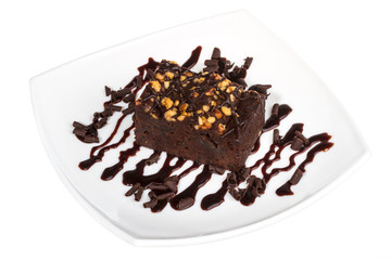 cake truffle with black chocolate sauce