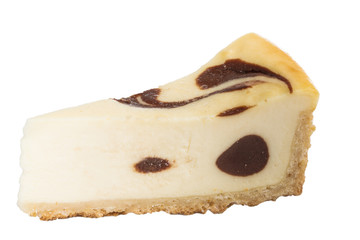 cheesecake with chocolate sauce.