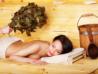 Girl in sauna.