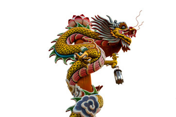 Golden Dragon on Roof of The Chinese Temple Isolated on White