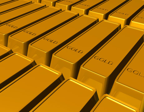 Rows of 3d shiny golden bars