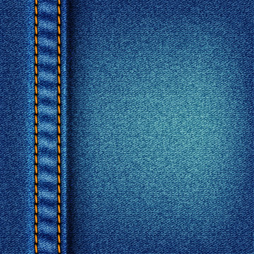 Jeans texture with stitch. Fabric blue jeans background eps10