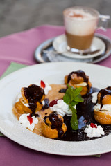 Profiteroles with ice cream
