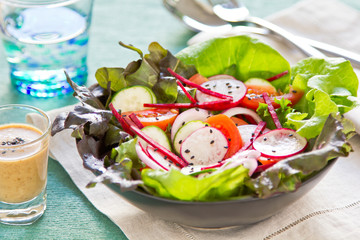 Vegetables salad with radish and black sesame