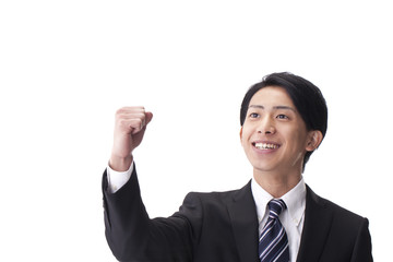 ガッツポーズの新人ビジネスマン