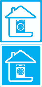 blue symbol with washing mashine and house silhouette