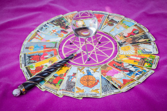 Tarot cards with the crystal ball and magic wand (3).