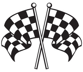 two crossed checkered flags