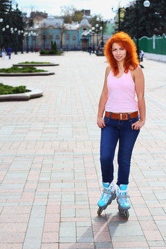 Ginger girl on roller skates