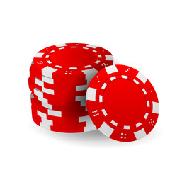 Illustration of Red Poker Chips Isolated on White