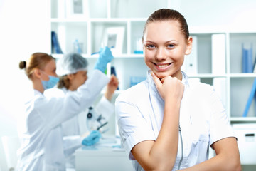 Fototapeta premium Young scientists working in laboratory