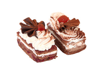 Two slices of chocolate cake