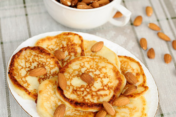 Delicious homemade pancakes with almonds