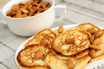 Delicious homemade pancakes with almonds