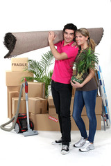 Young couple moving house