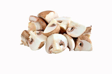 a heap of chopped mushrooms isolated on white