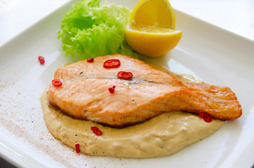 Grilled salmon steak