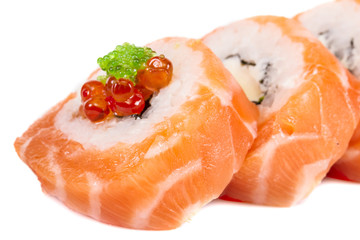 Japanese sushi traditional japanese food.Roll made of salmon, re