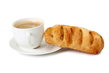 Coffee white cup and croissant