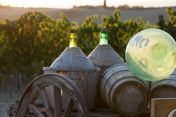A cart loaded with wine bottles