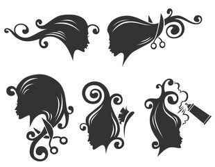 vector collection of women head silhouettes