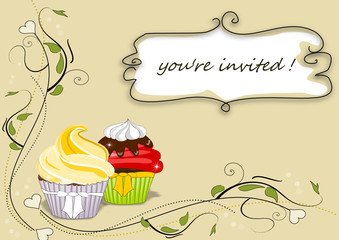 Einladung Karte mit Muffins, Cupcakes, Ornament