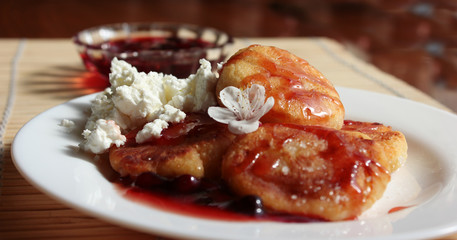 Pancake and jam of cherry