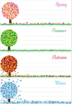 four seasons symbols,spring,summer,autumn and winter tree