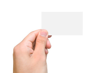 Obraz premium Blank card in hand On a white background