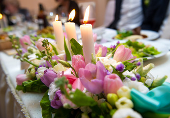 Wedding decoration with flowers and candles